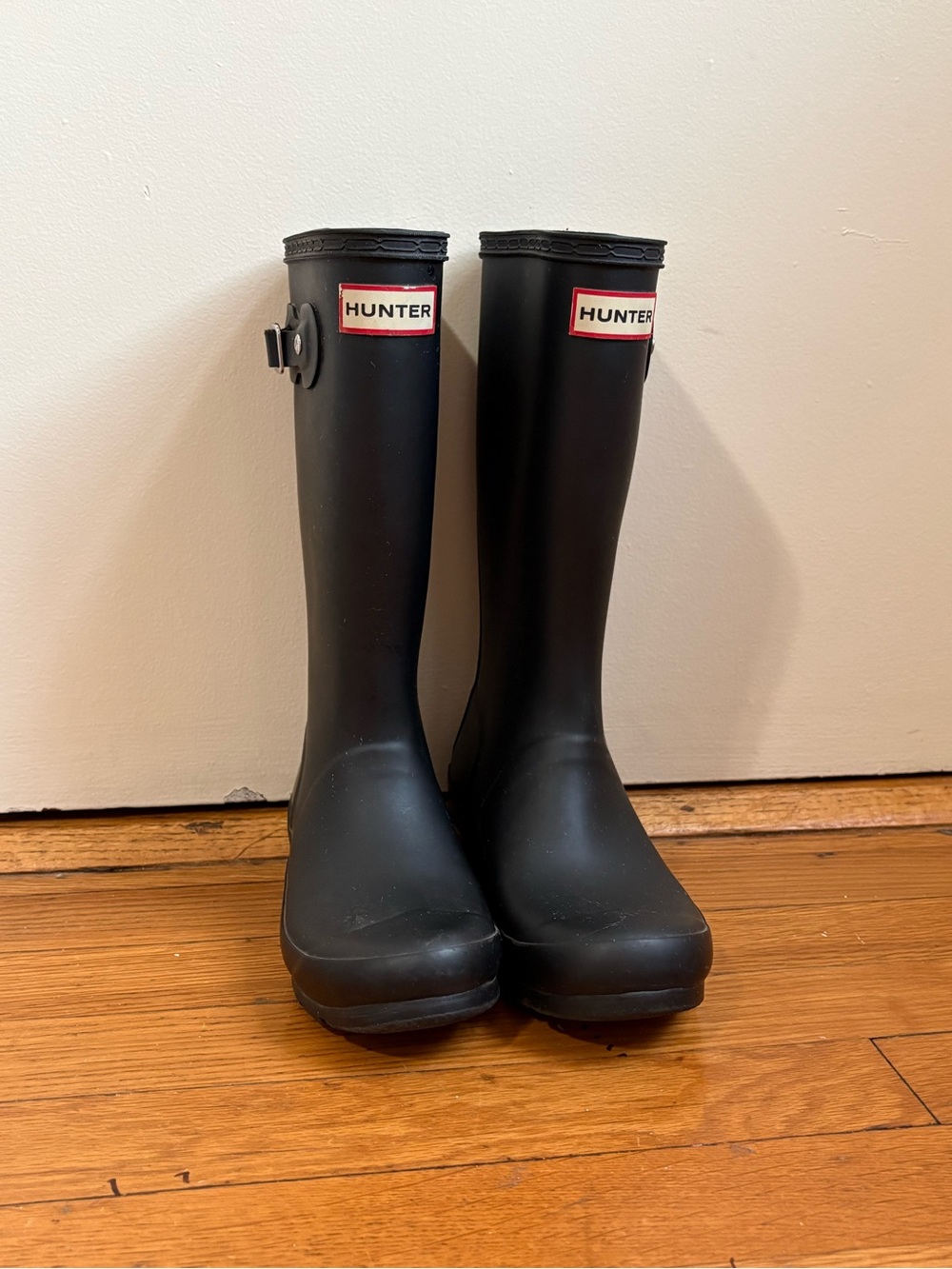 Hunter Kids Black Tall Rain Boots with Buckle